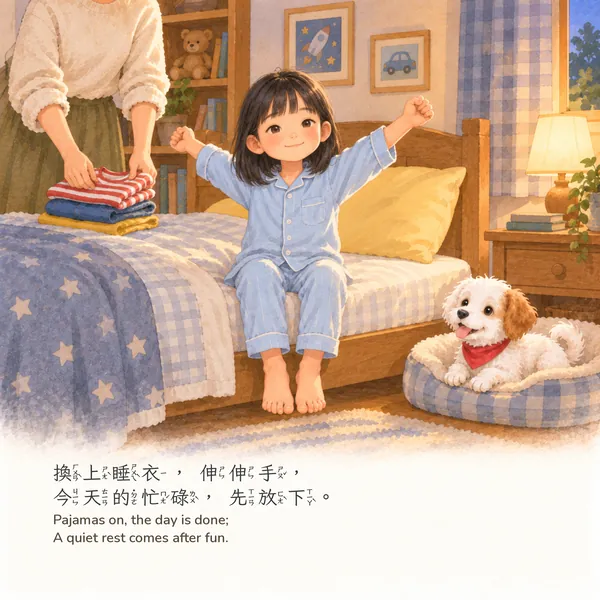 晚安睡前：女孩版・內頁 P05（A 水彩畫冊版）
